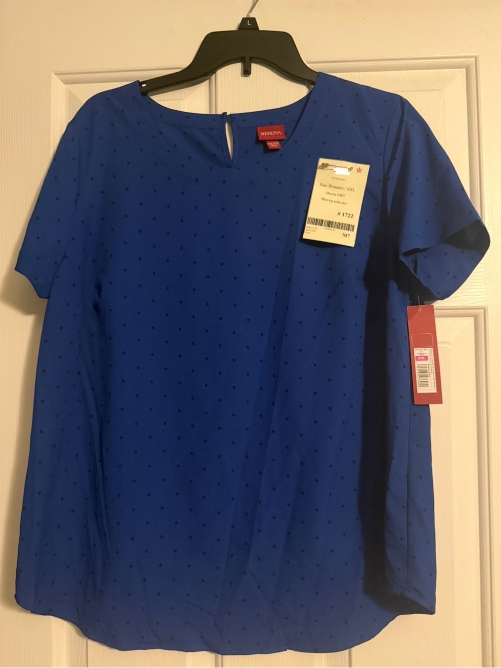 NWT Merona blue with black polka dots blouse XXL